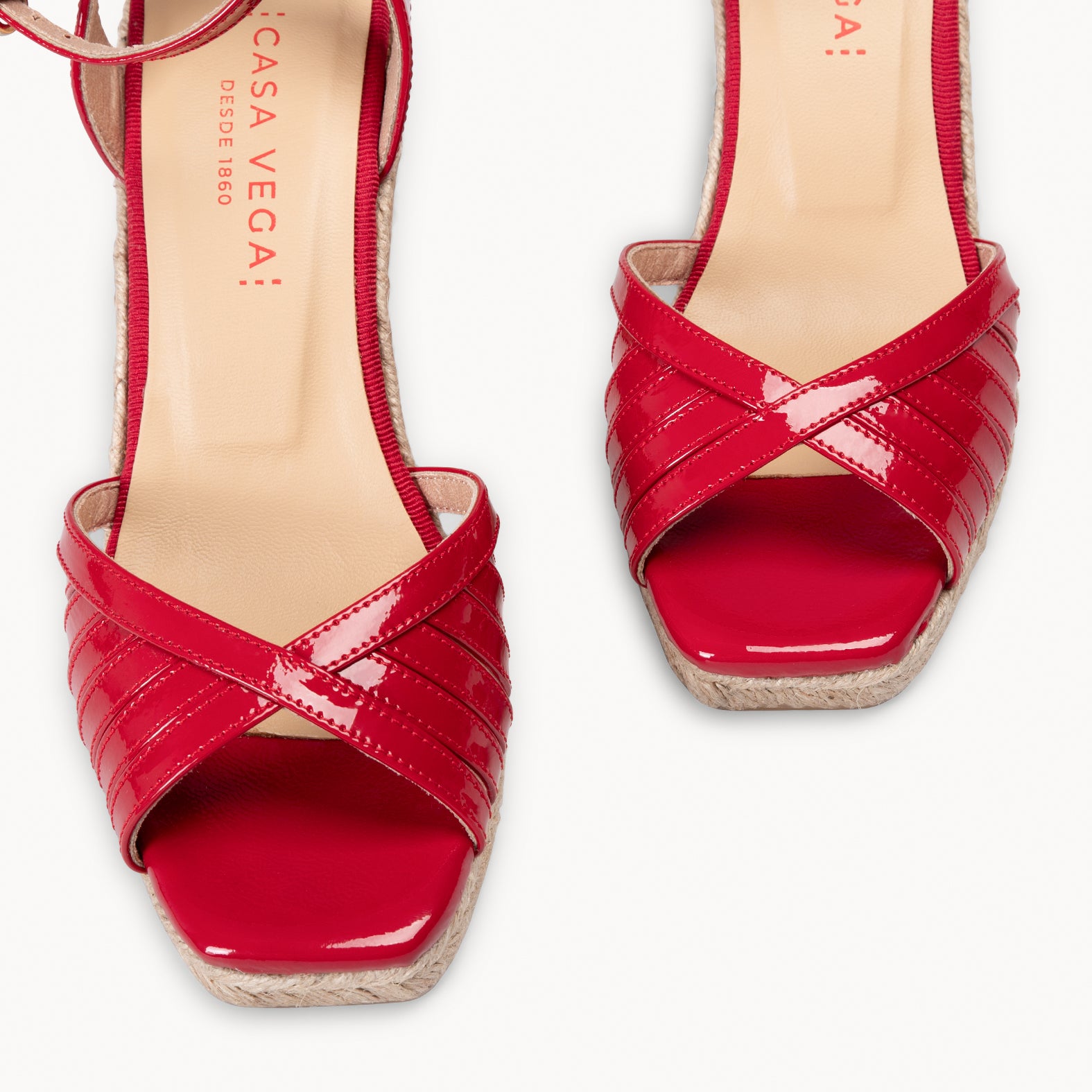 ISABEL - RED Wedge sandals with cross straps