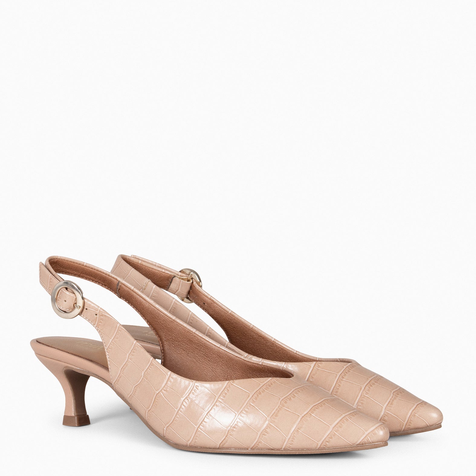 GRETA – Slingbacks à talon en cuir imitation croco NUDE