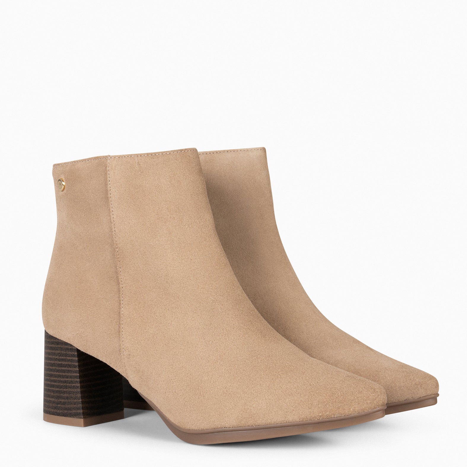 CITY – Bottines en daim à talon large TAUPE