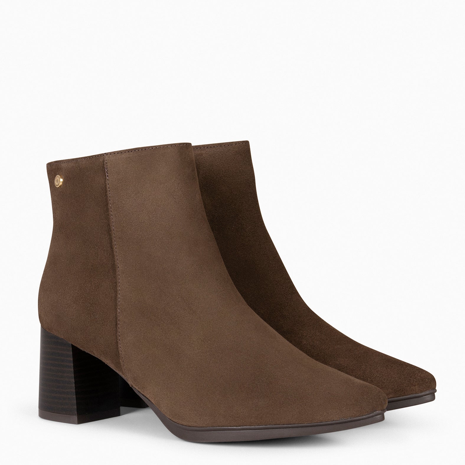 CITY – Bottines en daim à talon large MARRON