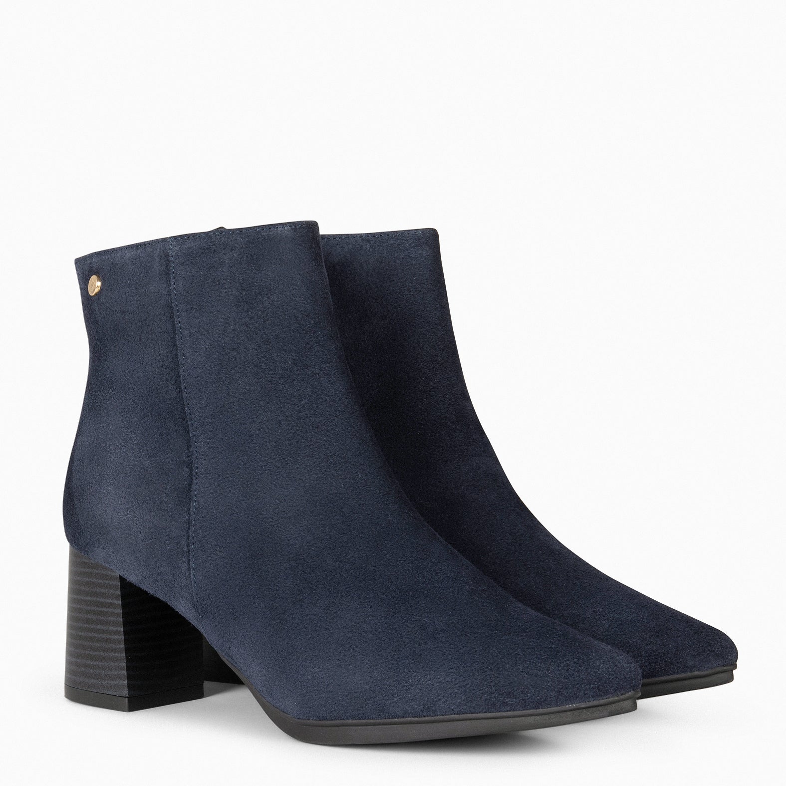 CITY – Bottines en daim à talon large BLEU MARINE