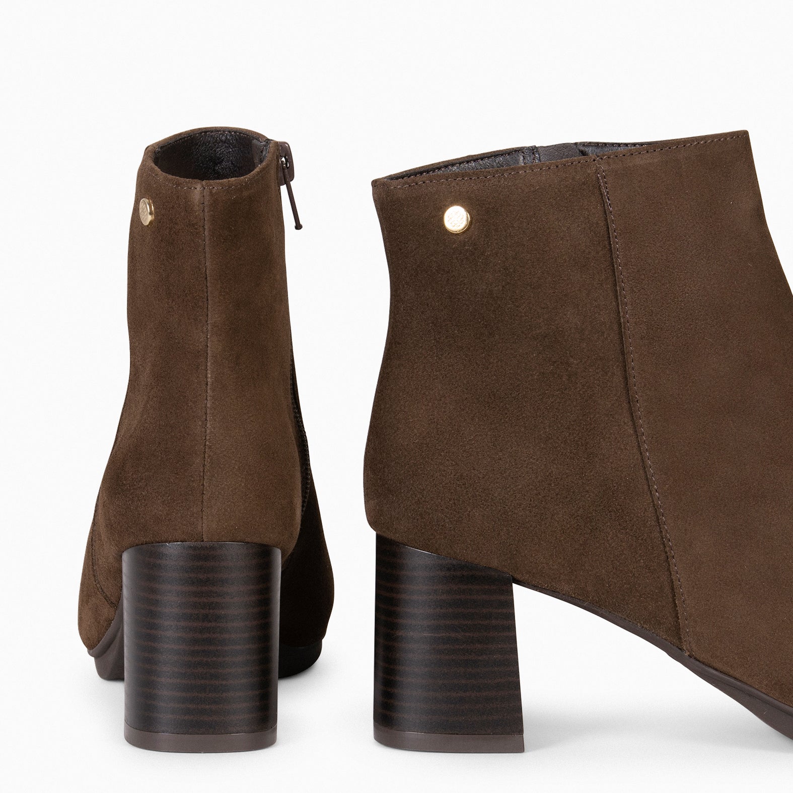 CITY – Bottines en daim à talon large MARRON