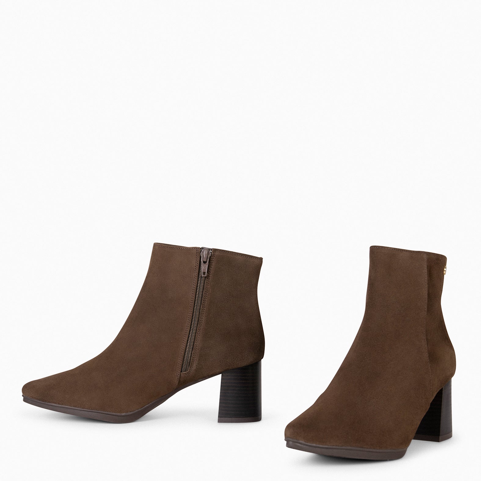 CITY – Bottines en daim à talon large MARRON