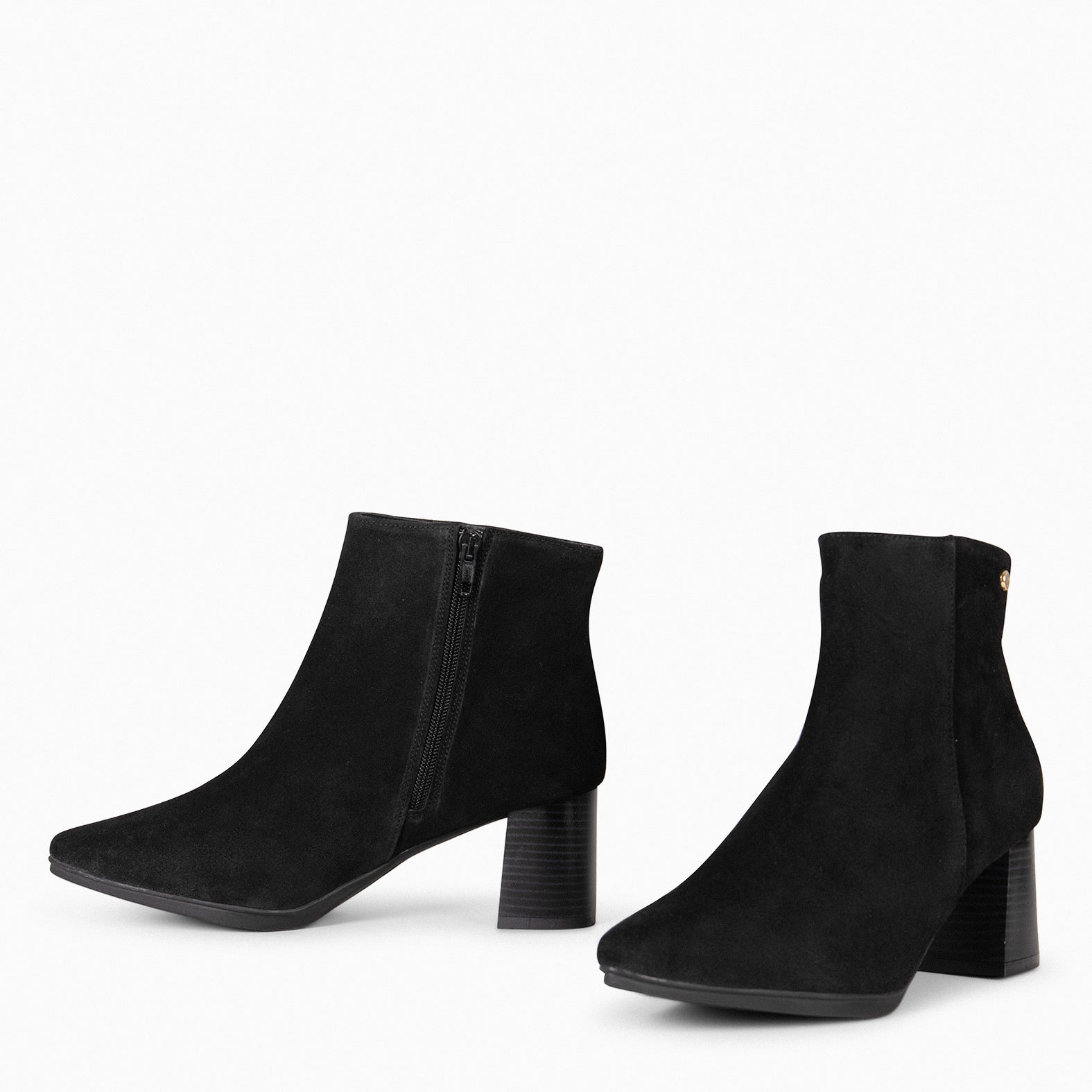 CITY – Bottines en daim à talon large NOIR