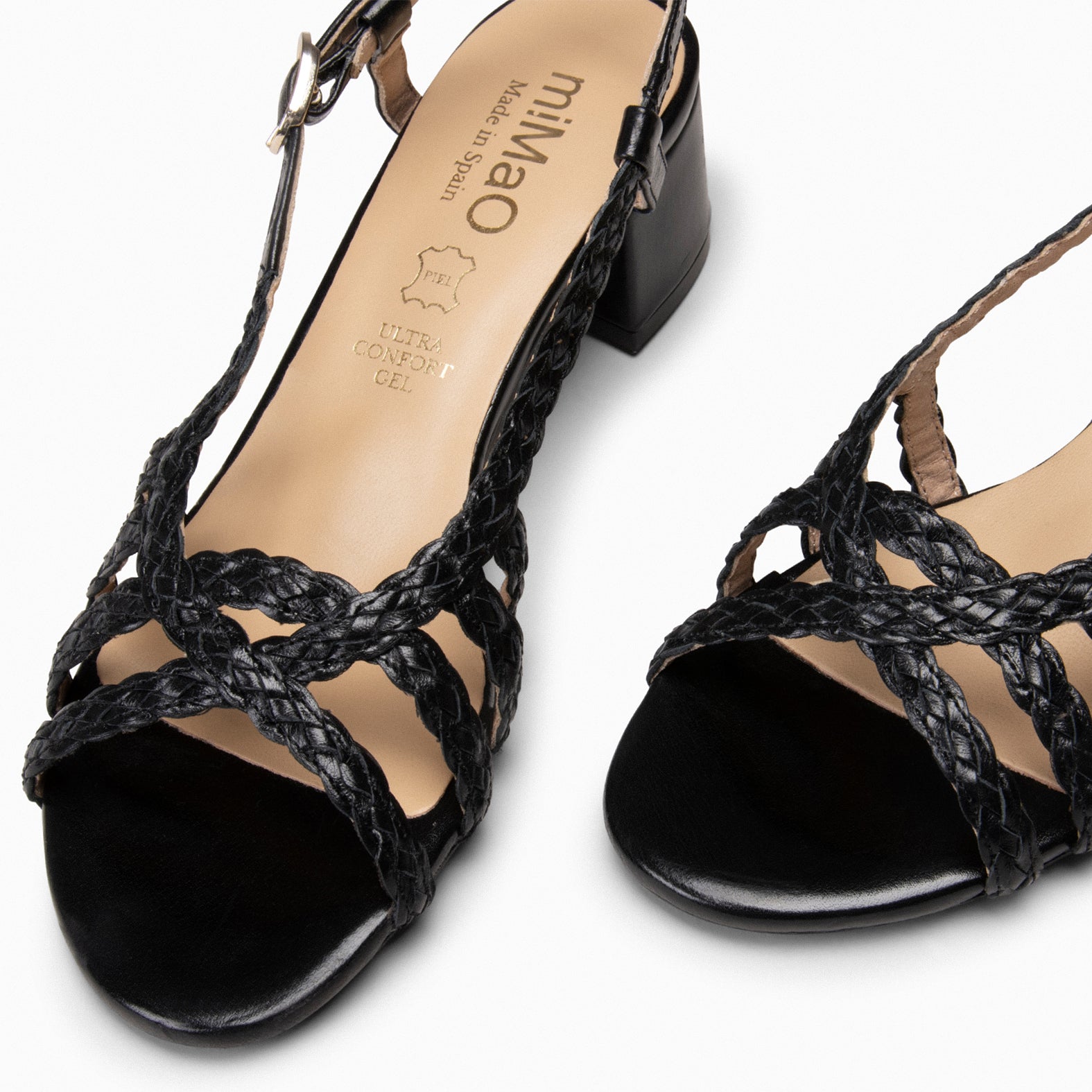 LINA – Slingbacks ouverts en cuir tressé NOIR