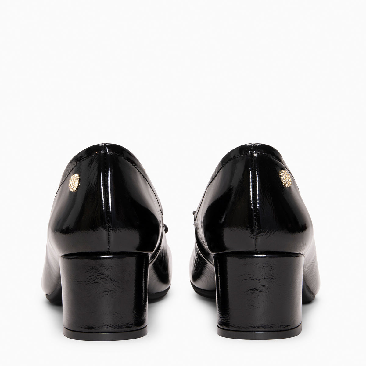 SILVANA - Ballerines à talon et nœud pour pieds larges en cuir vernis NOIR
