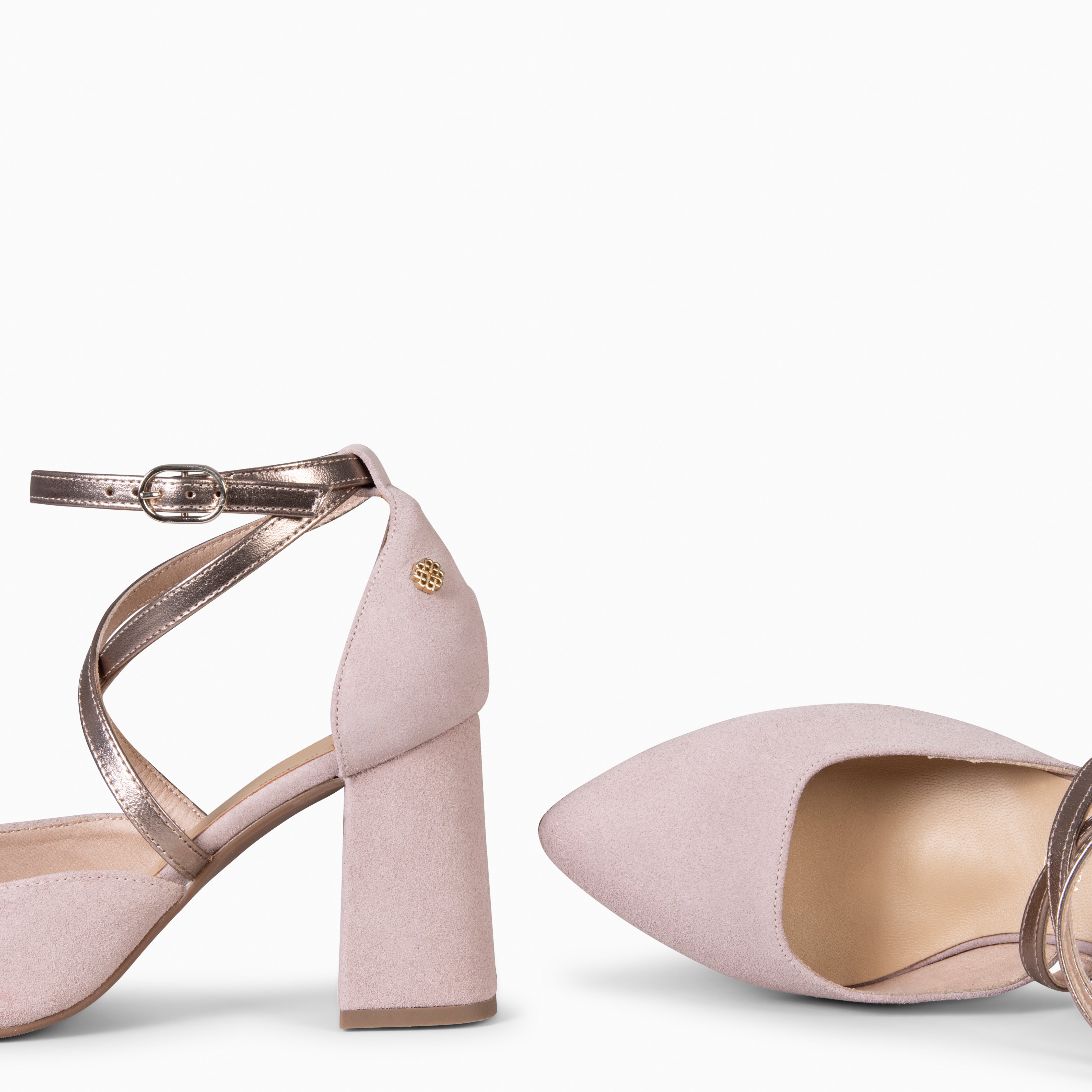 ARIEL - Zapato de tacón ancho NUDE METAL - miMaO ®