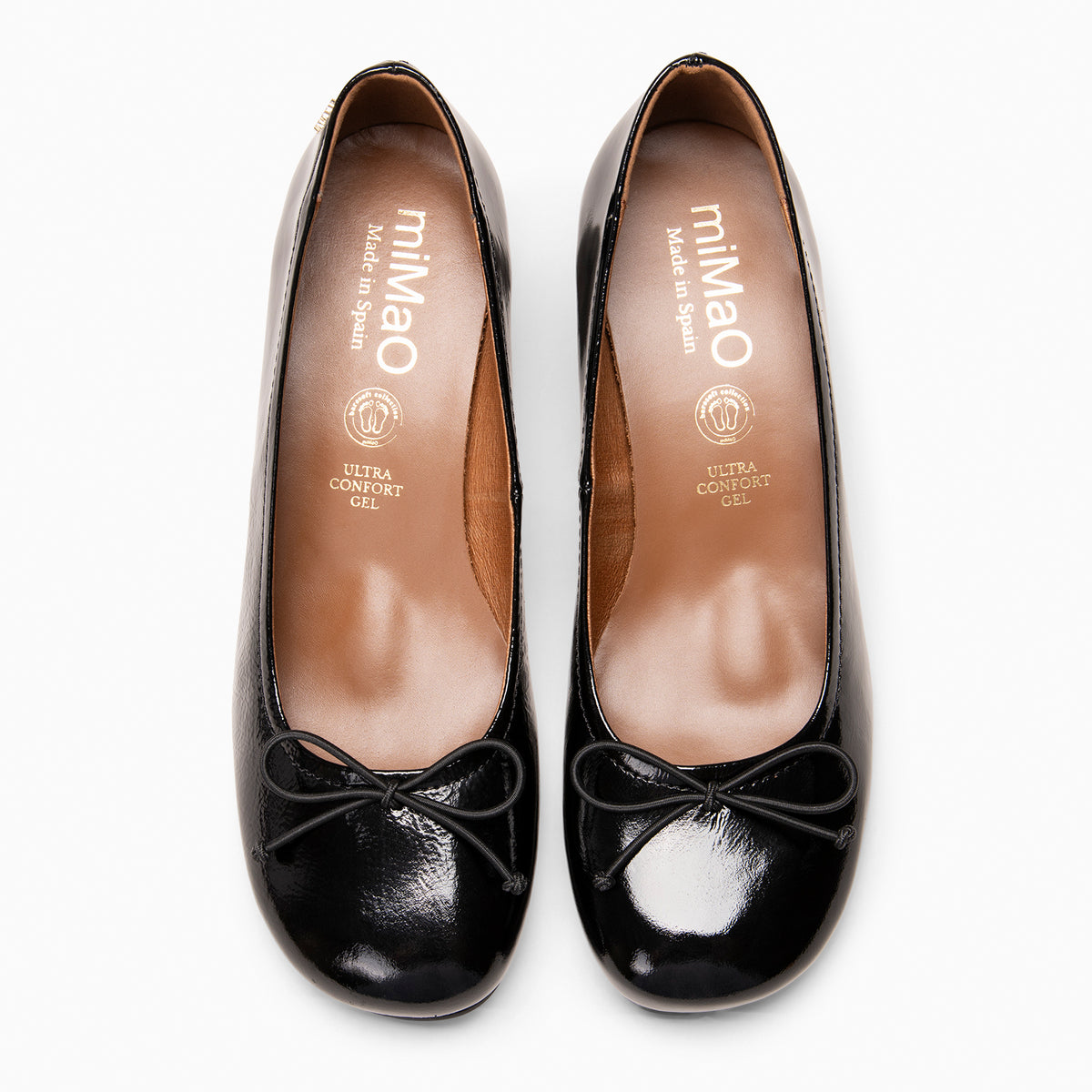 SILVANA - Ballerines à talon et nœud pour pieds larges en cuir vernis NOIR