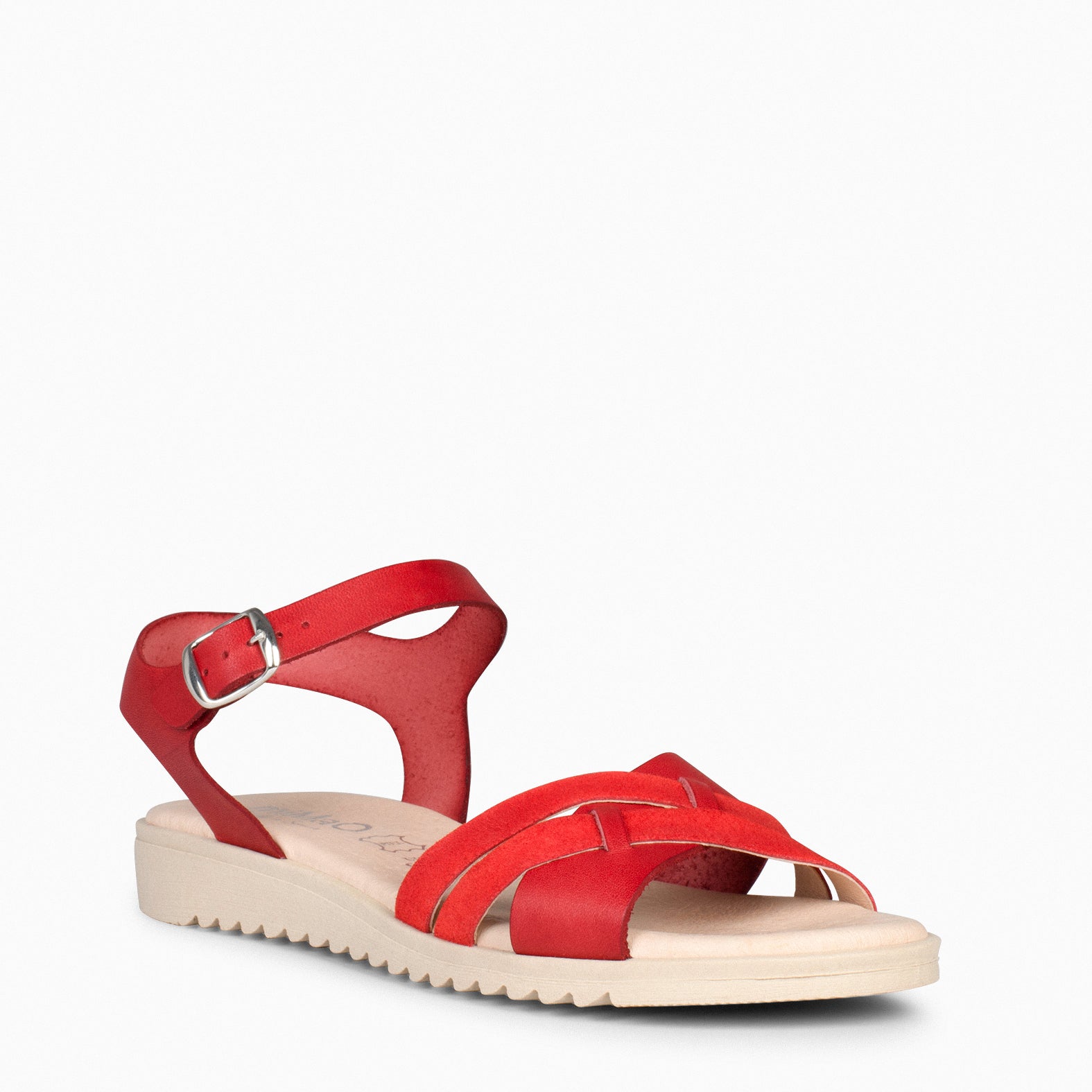 FRESH – RED low wedge leather sandals