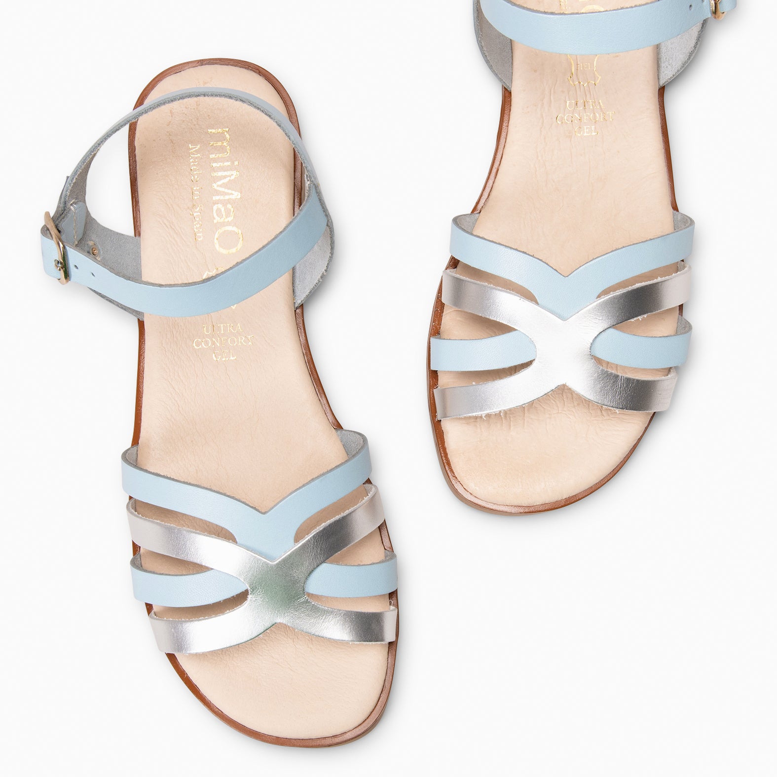 BELISA - Sandalia plana de piel de vaquetilla en AZUL PLATA