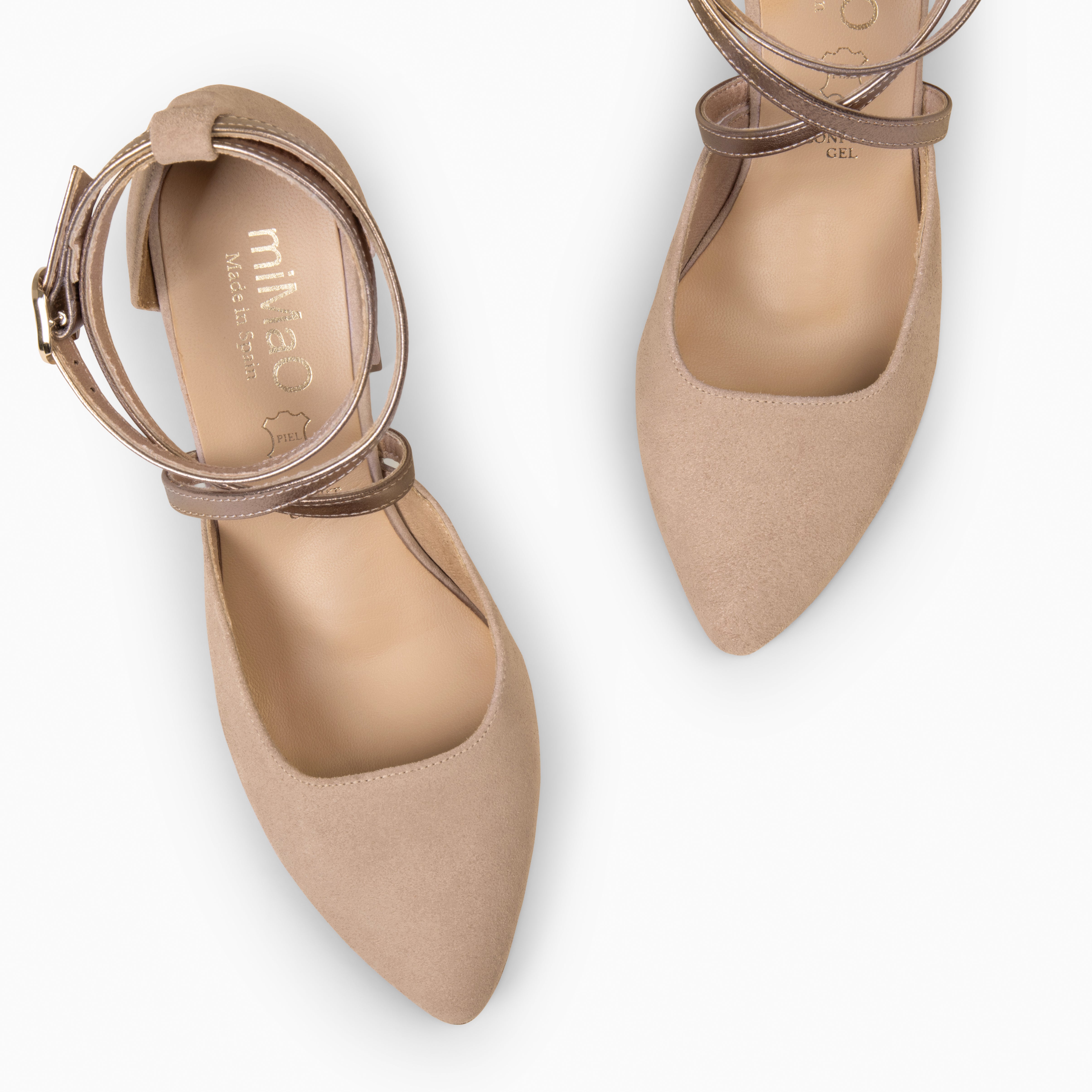 ARIEL - Zapato de tacón ancho BEIGE METAL
