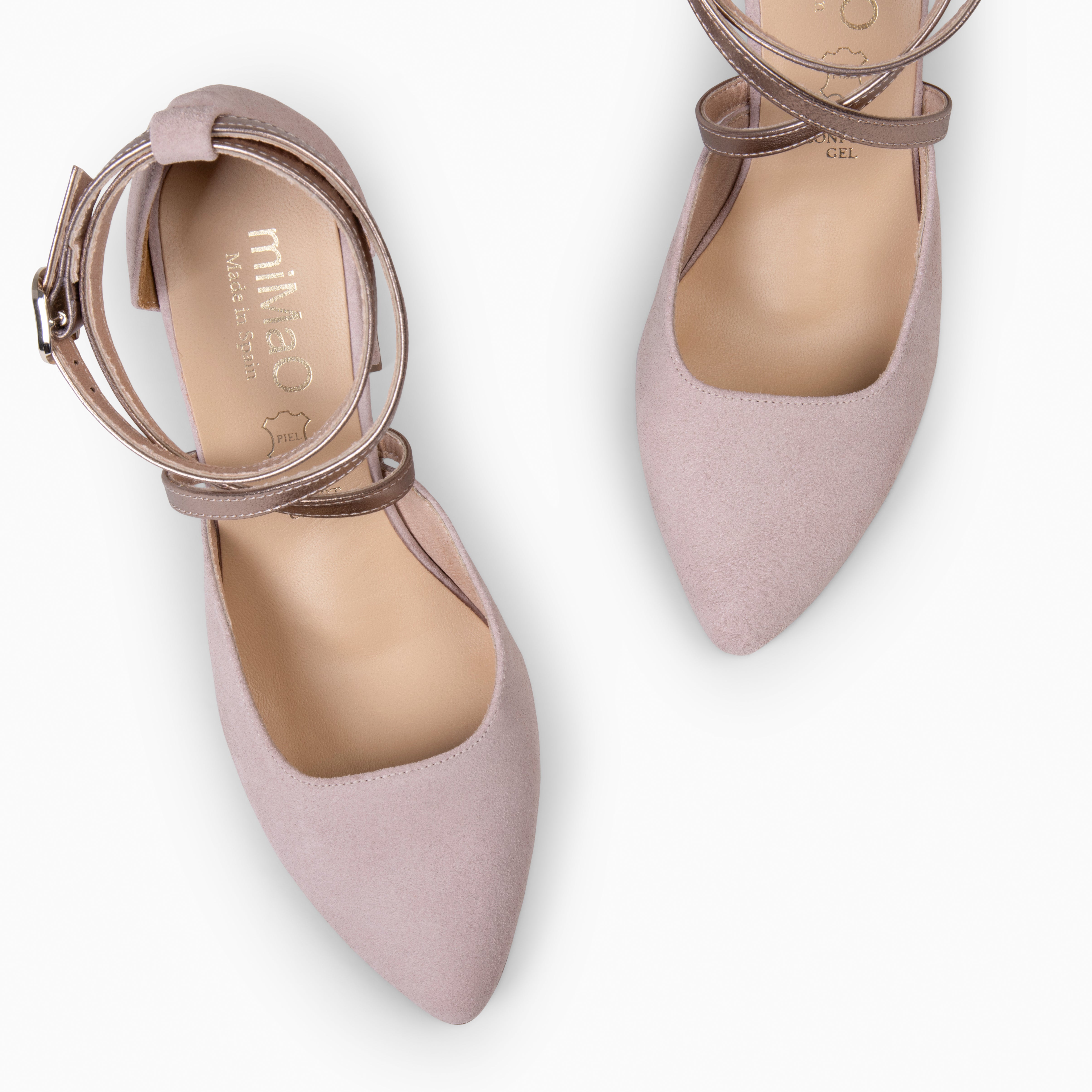 ARIEL - Zapato de tacón ancho NUDE METAL - miMaO ®