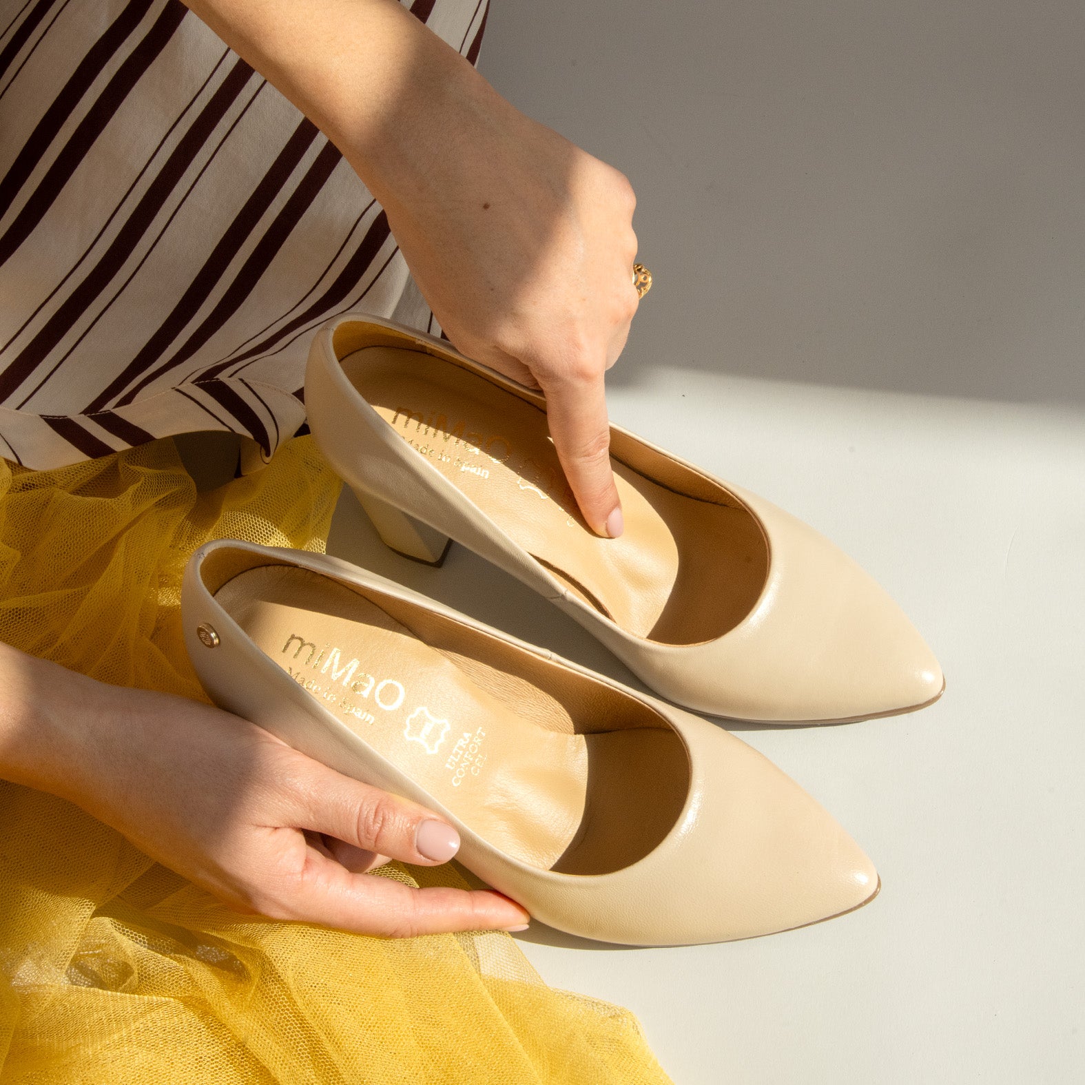 URBAN SALON - Escarpins à talon haut en cuir BEIGE