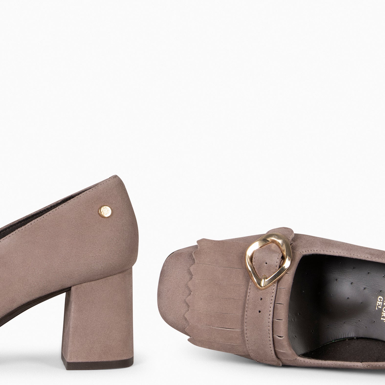 SISSI – Mocassins à talon en daim TAUPE