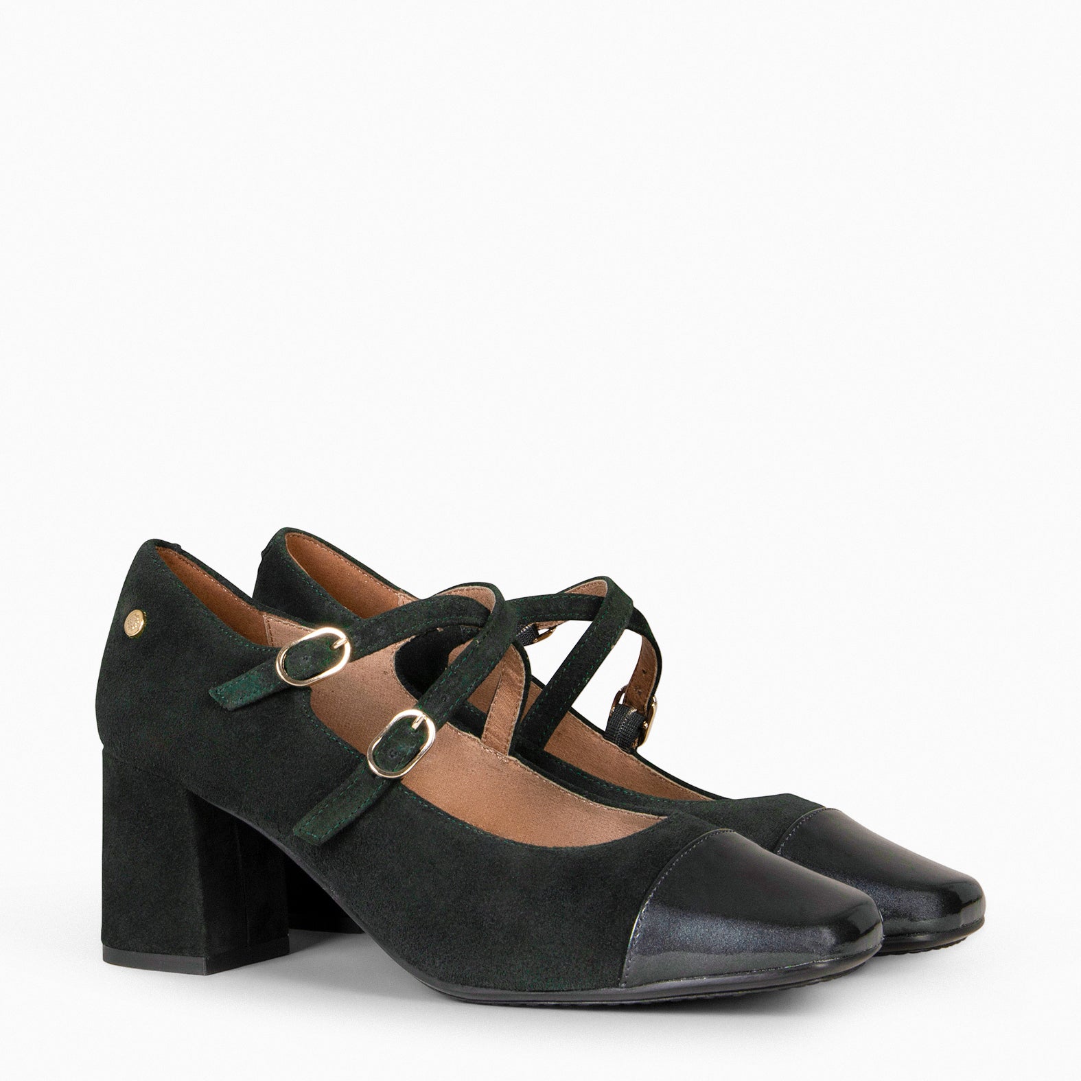 LIDIA – Chaussures en daim et cuir à double boucles VERT