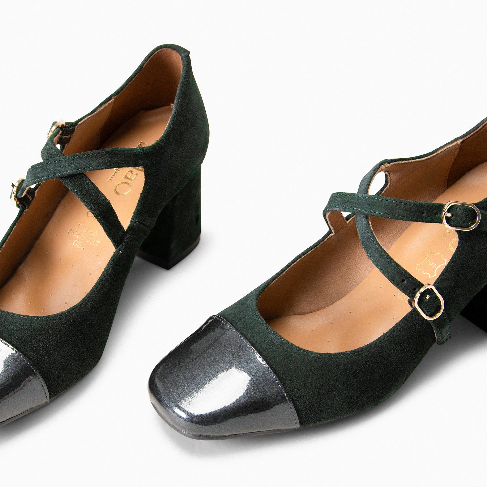 LIDIA – Chaussures en daim et cuir à double boucles VERT