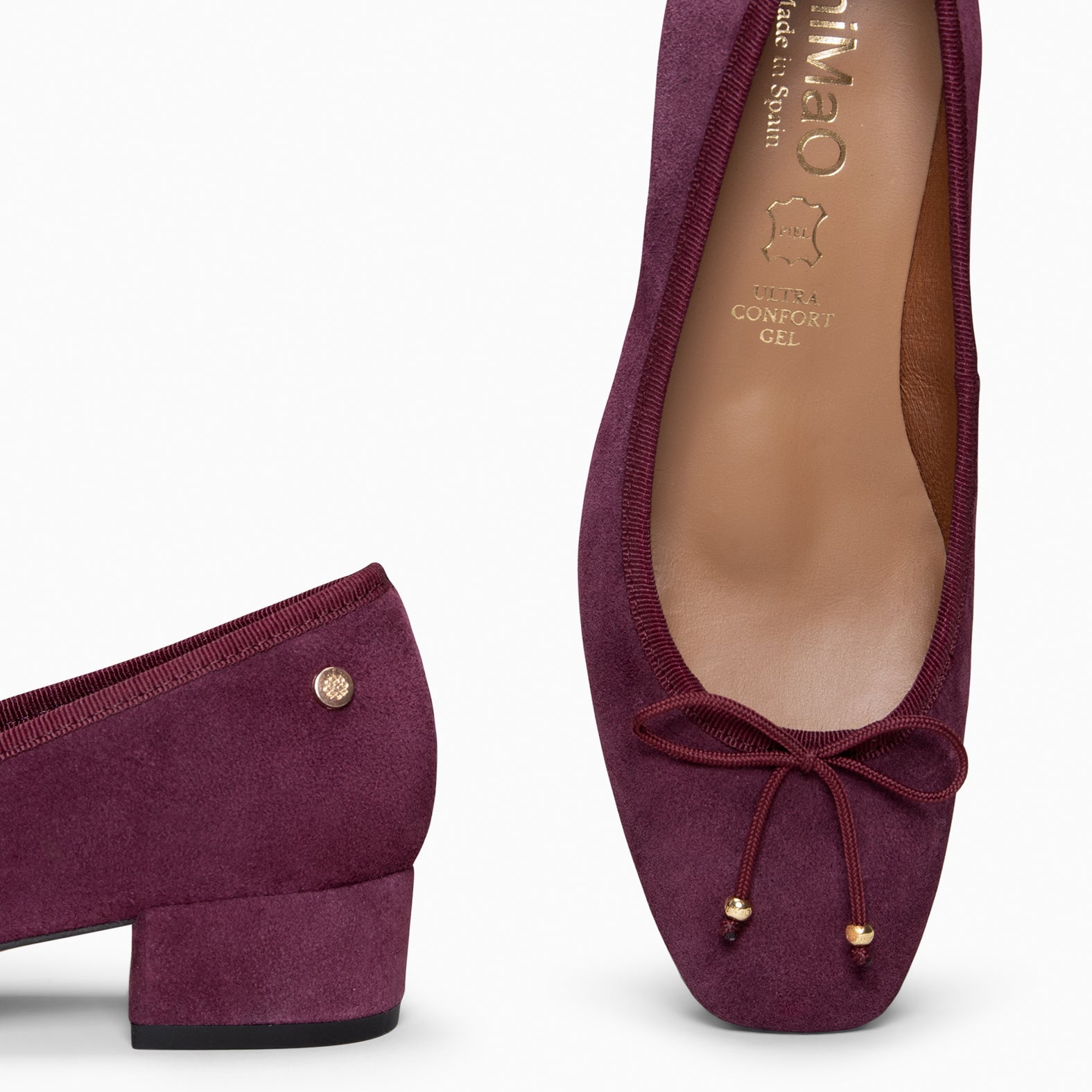 NINA – BURGUNDY Ballerina low heel in suede leather