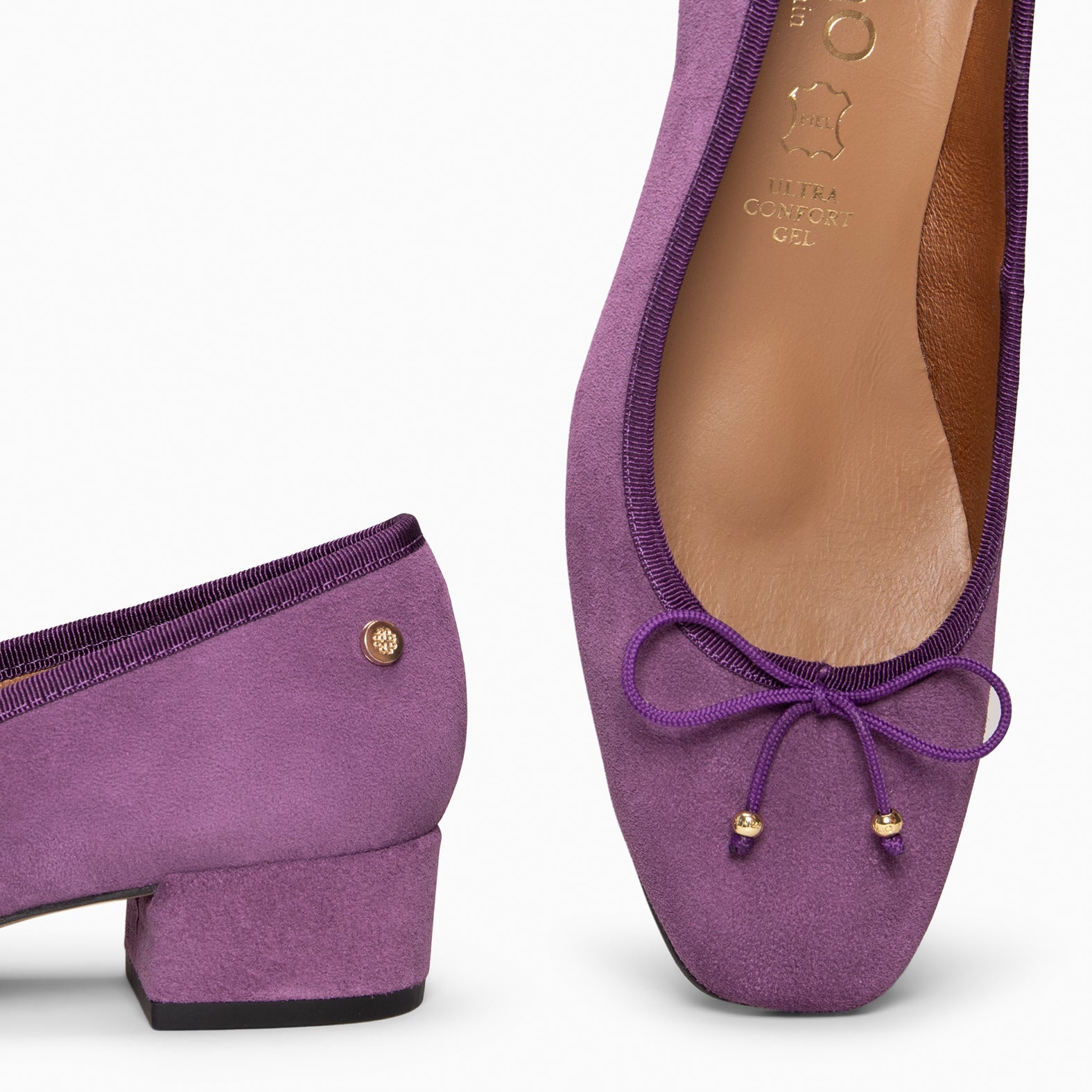 NINA – PURPLE Ballerina low heel in suede leather