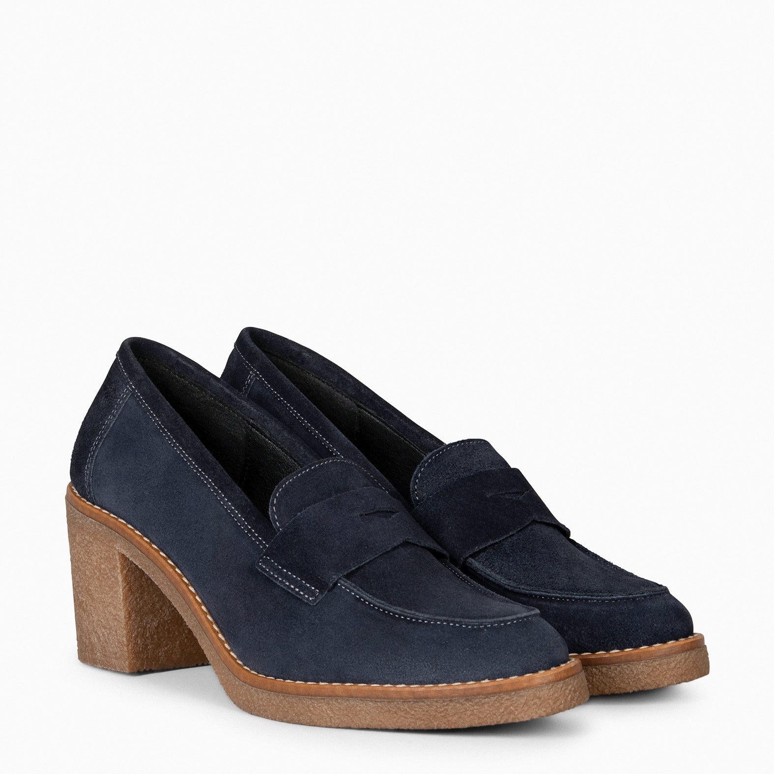 MOKKA – NAVY Mid Heel Moccasins