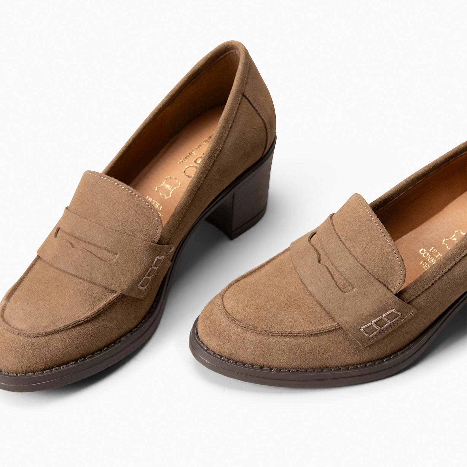 LATTÉ - Mocasín de serraje con tacón TAUPE