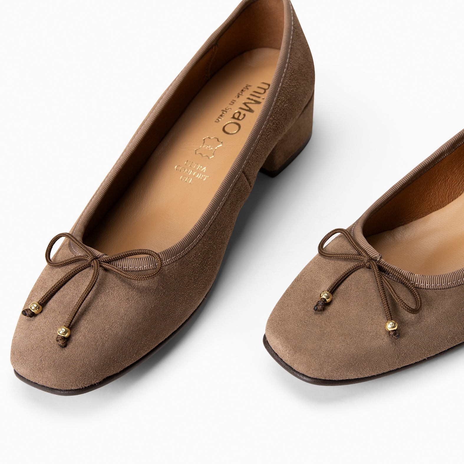 NINA - Ballerines à talon en daim TAUPE