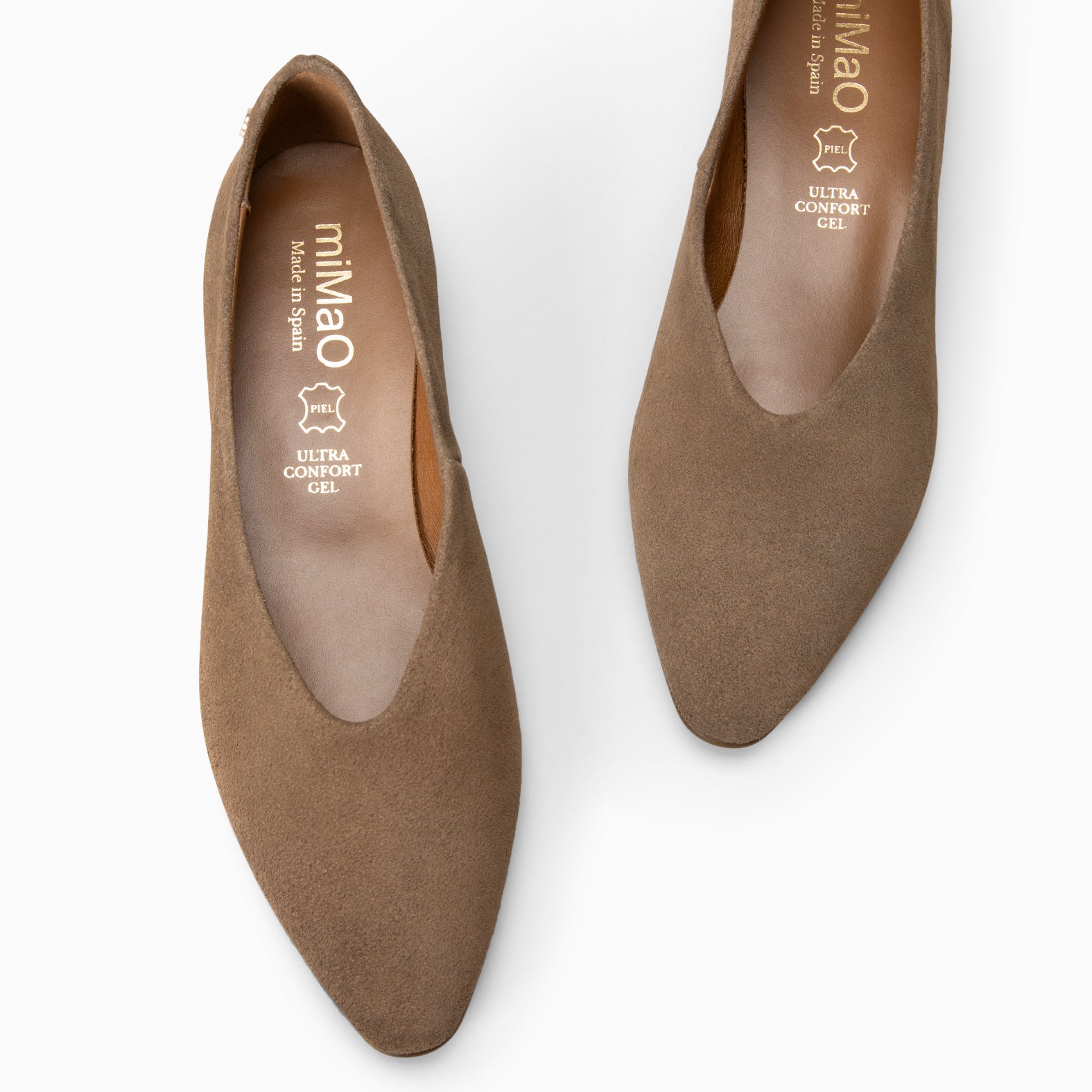 URBAN LACY - Bailarina con tacón bajo en piel de serraje TAUPE