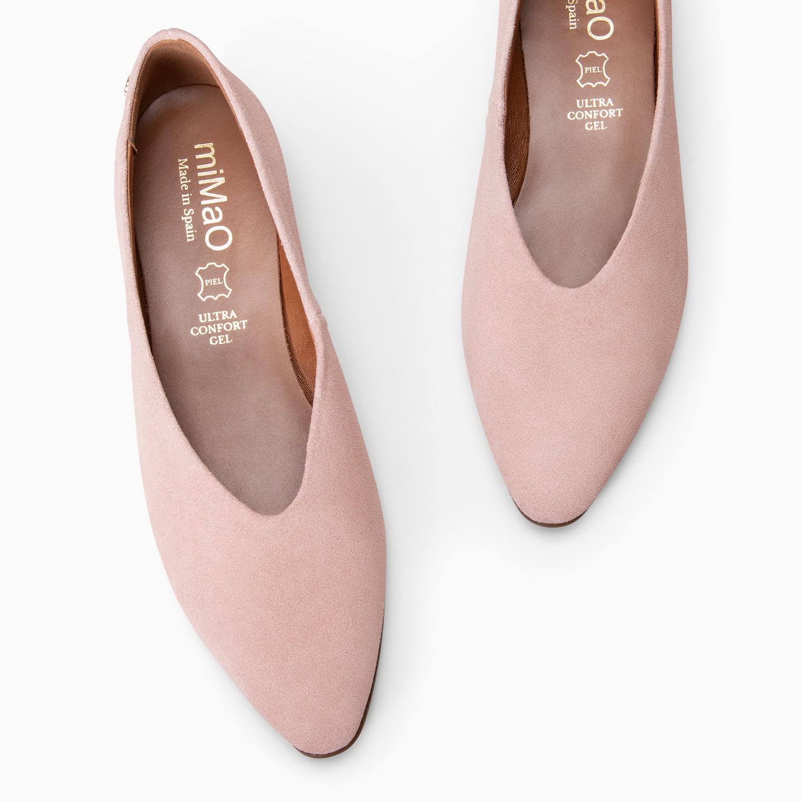 URBAN LACY - Bailarina con tacón bajo en piel de serraje NUDE