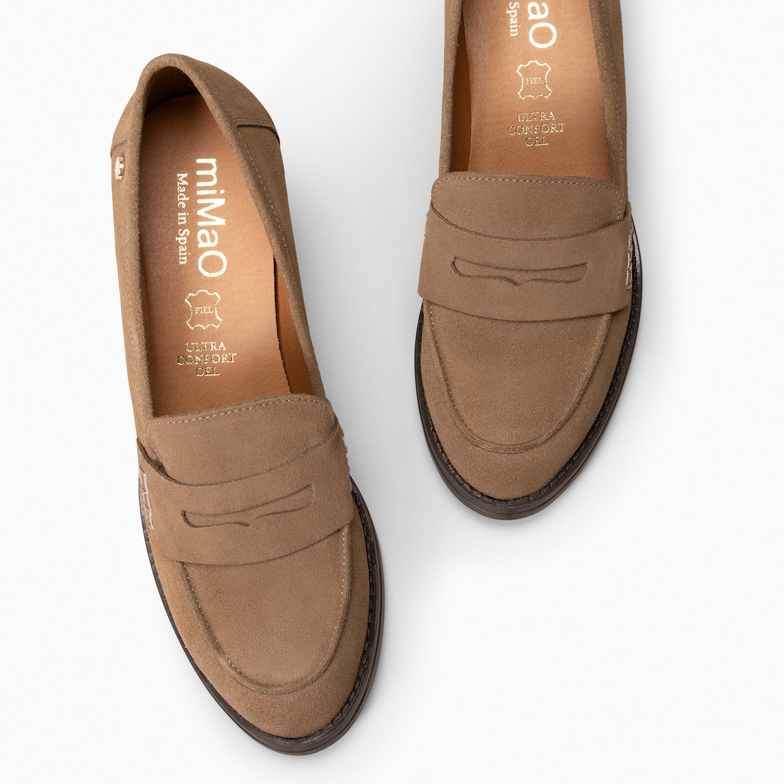 LATTÉ - Mocasín de serraje con tacón TAUPE