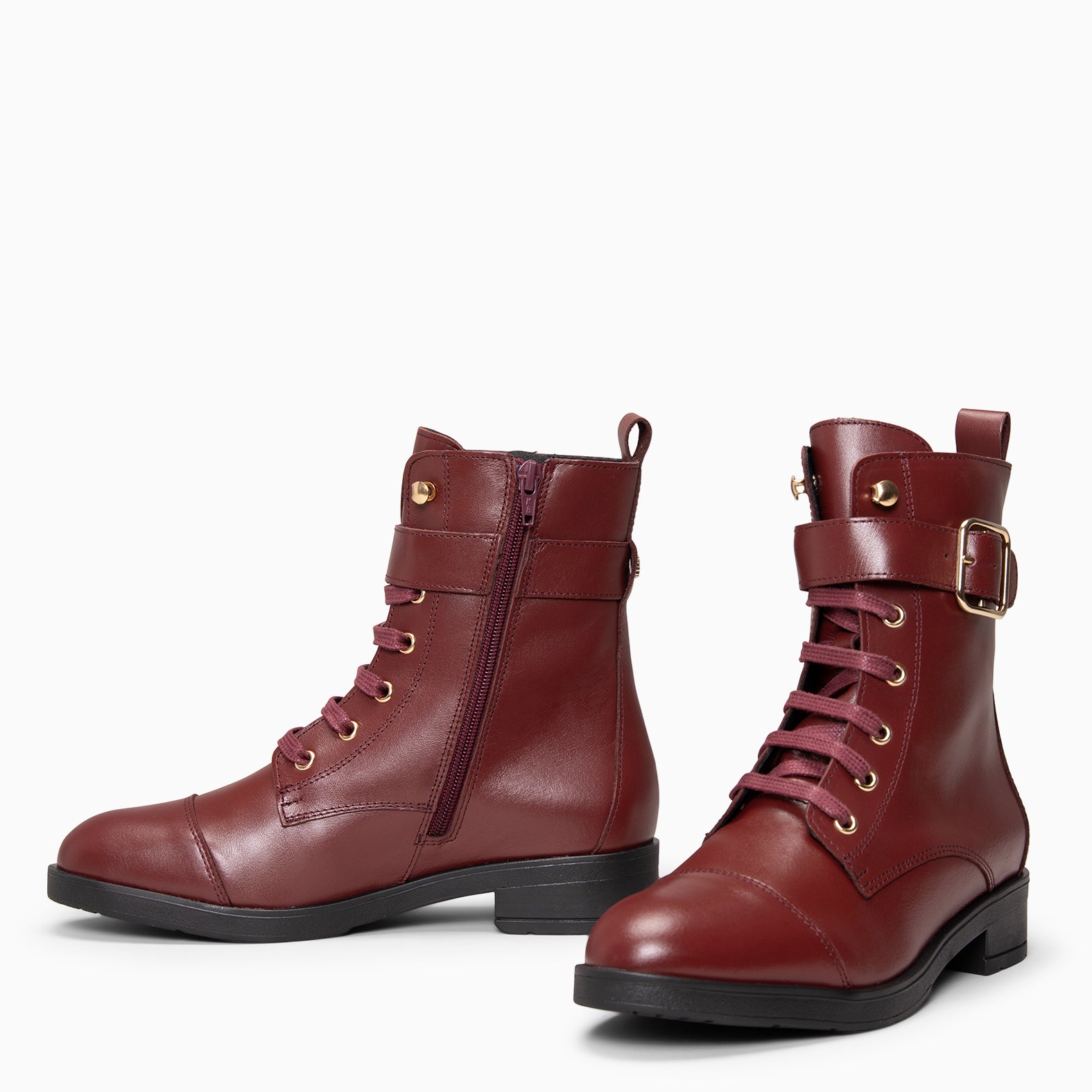 BELFAST – Botines con cordones de piel BURDEOS