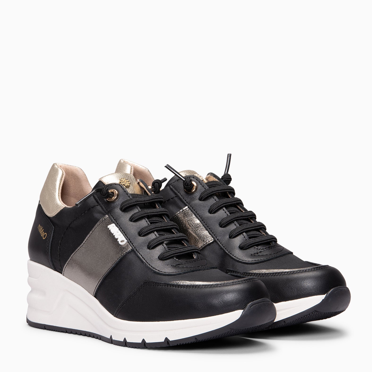 CAEN - Zapatillas con cuña en materiales combinados NEGRO