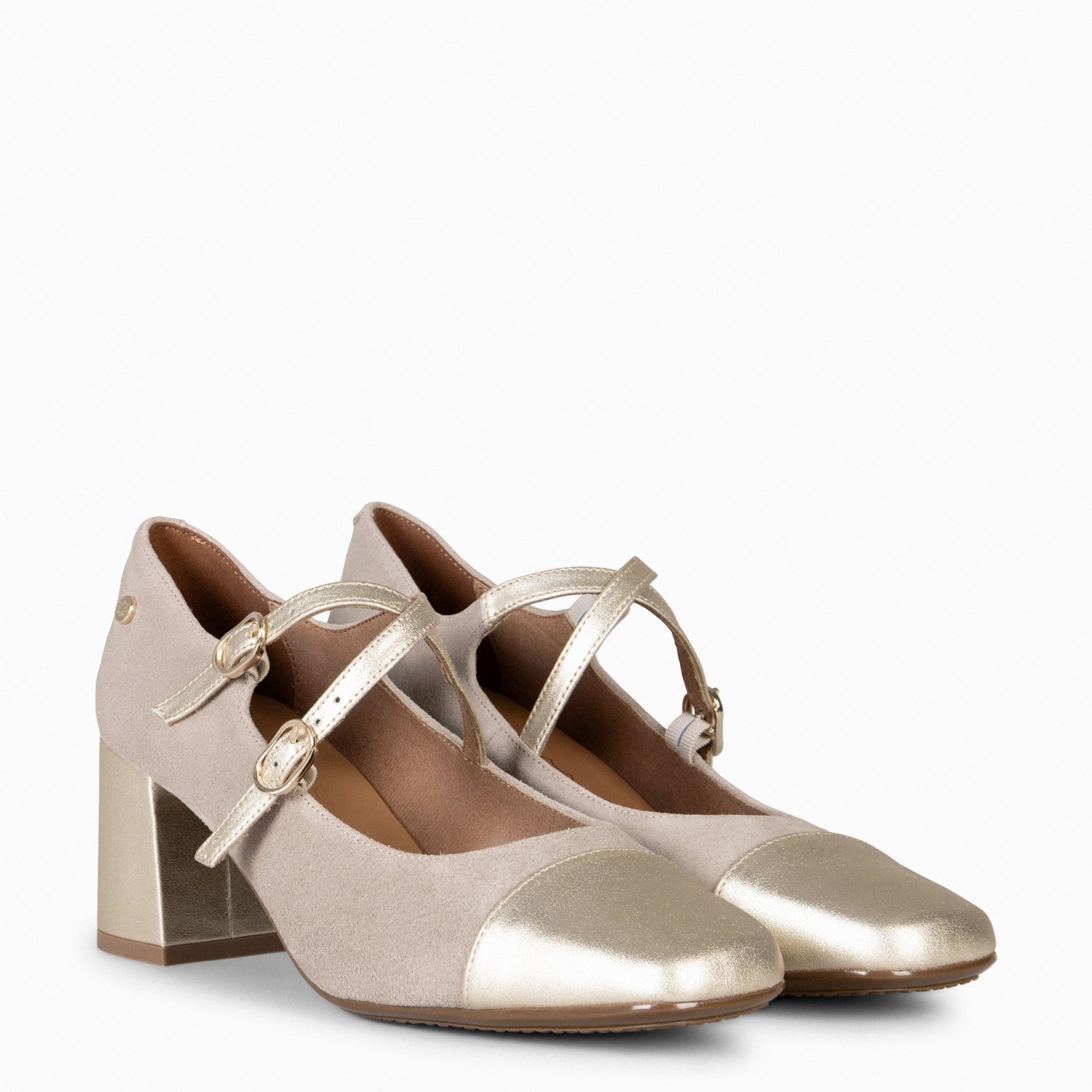 LIDIA – Chaussures en daim et cuir à double boucles TAUPE