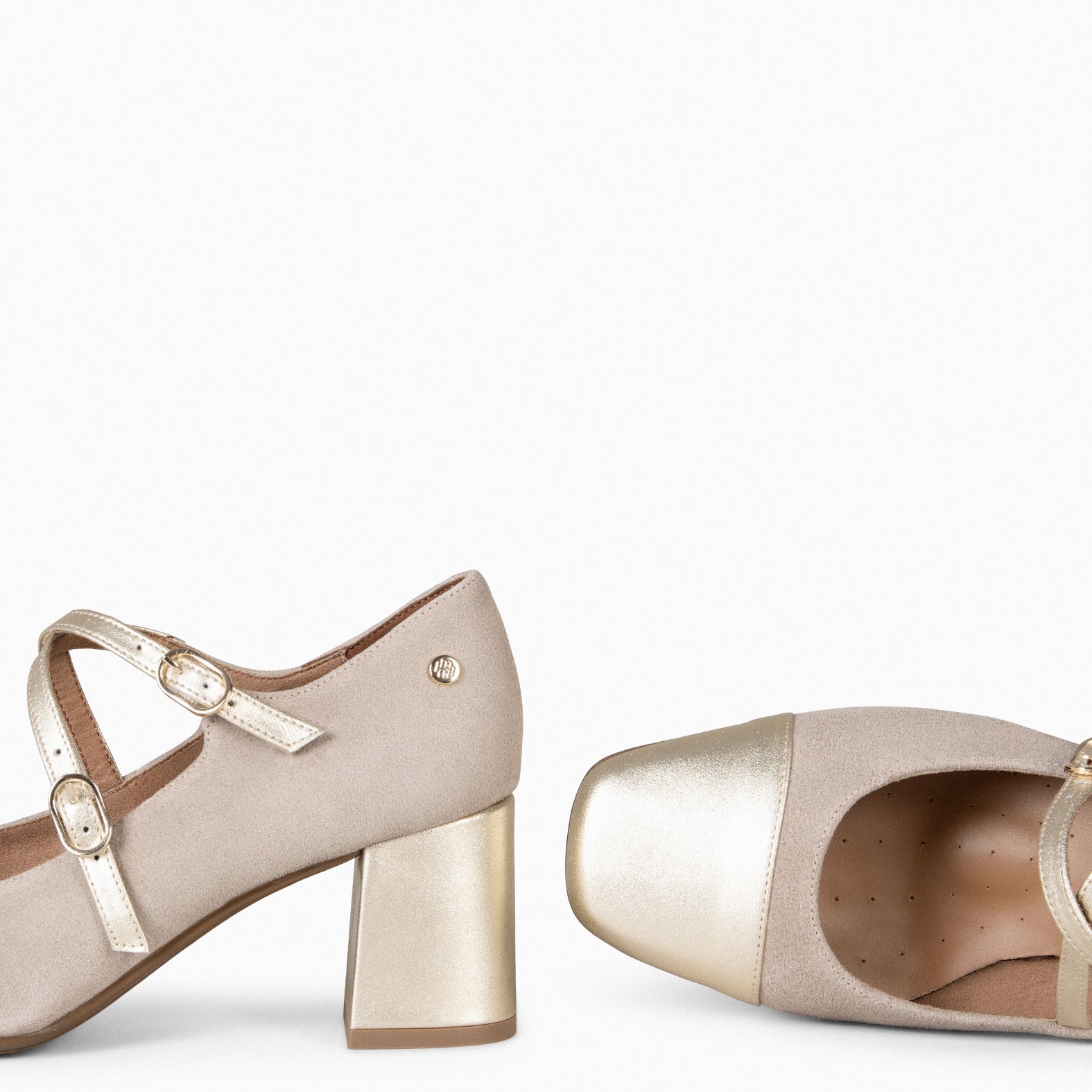 LIDIA – Chaussures en daim et cuir à double boucles TAUPE