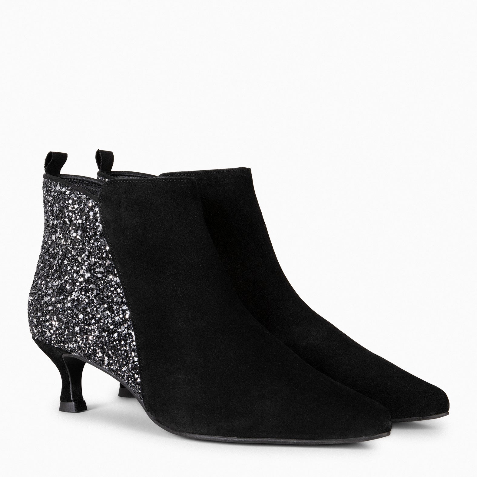 ROYAL GLITTER – BLACK Low-heel booties