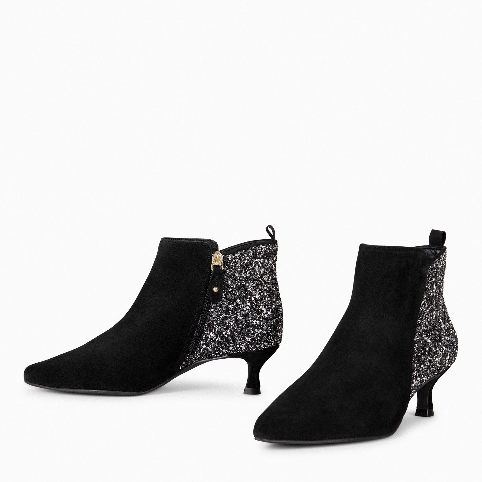 ROYAL GLITTER – BLACK Low-heel booties