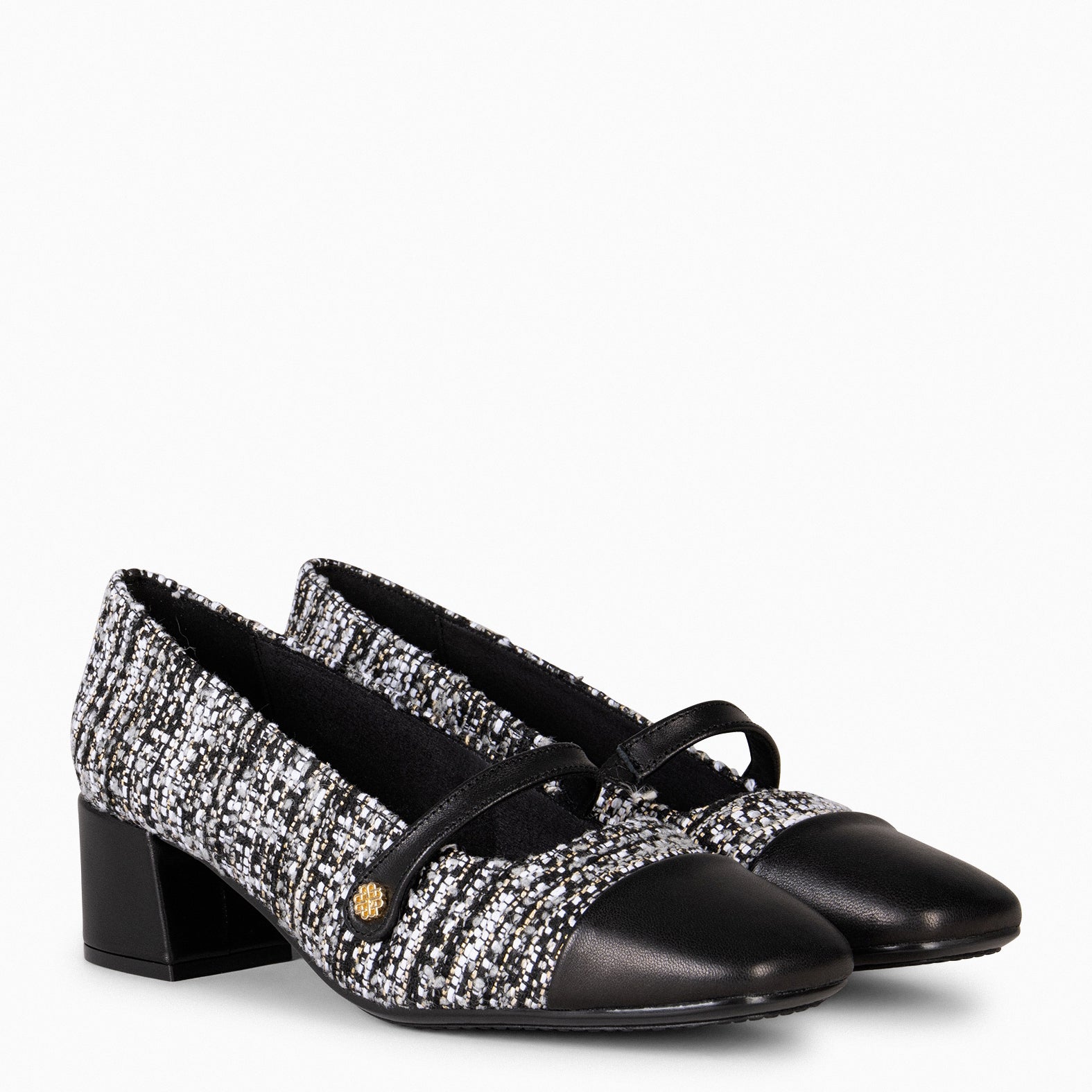 MARGOT – Mary Jane bicolor tweed et cuir NOIR