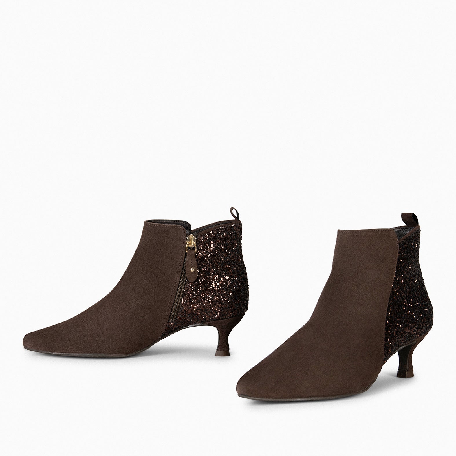 ROYAL GLITTER – BROWN Low-heel booties