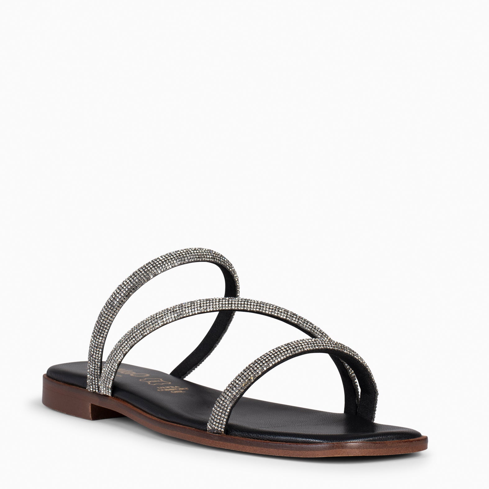 TALLIN - BLACK Flat Sandals with strass straps