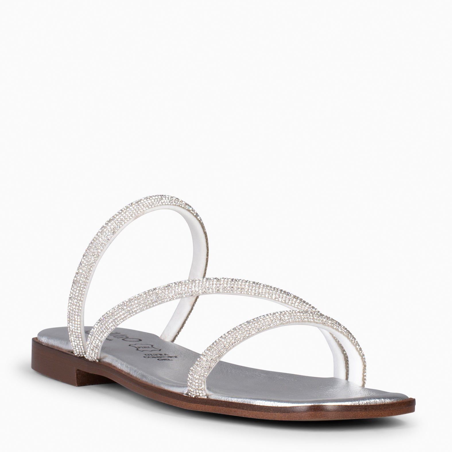 TALLIN - SILVER Flat Sandals with strass straps