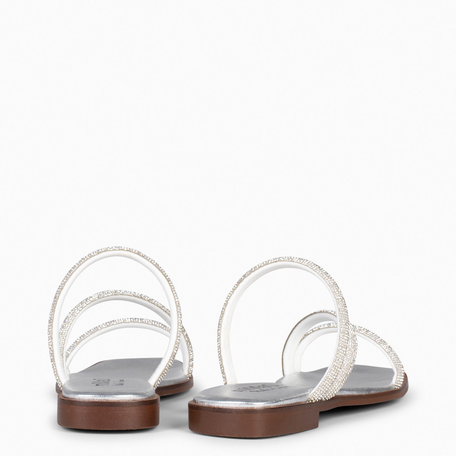 TALLIN - SILVER Flat Sandals with strass straps