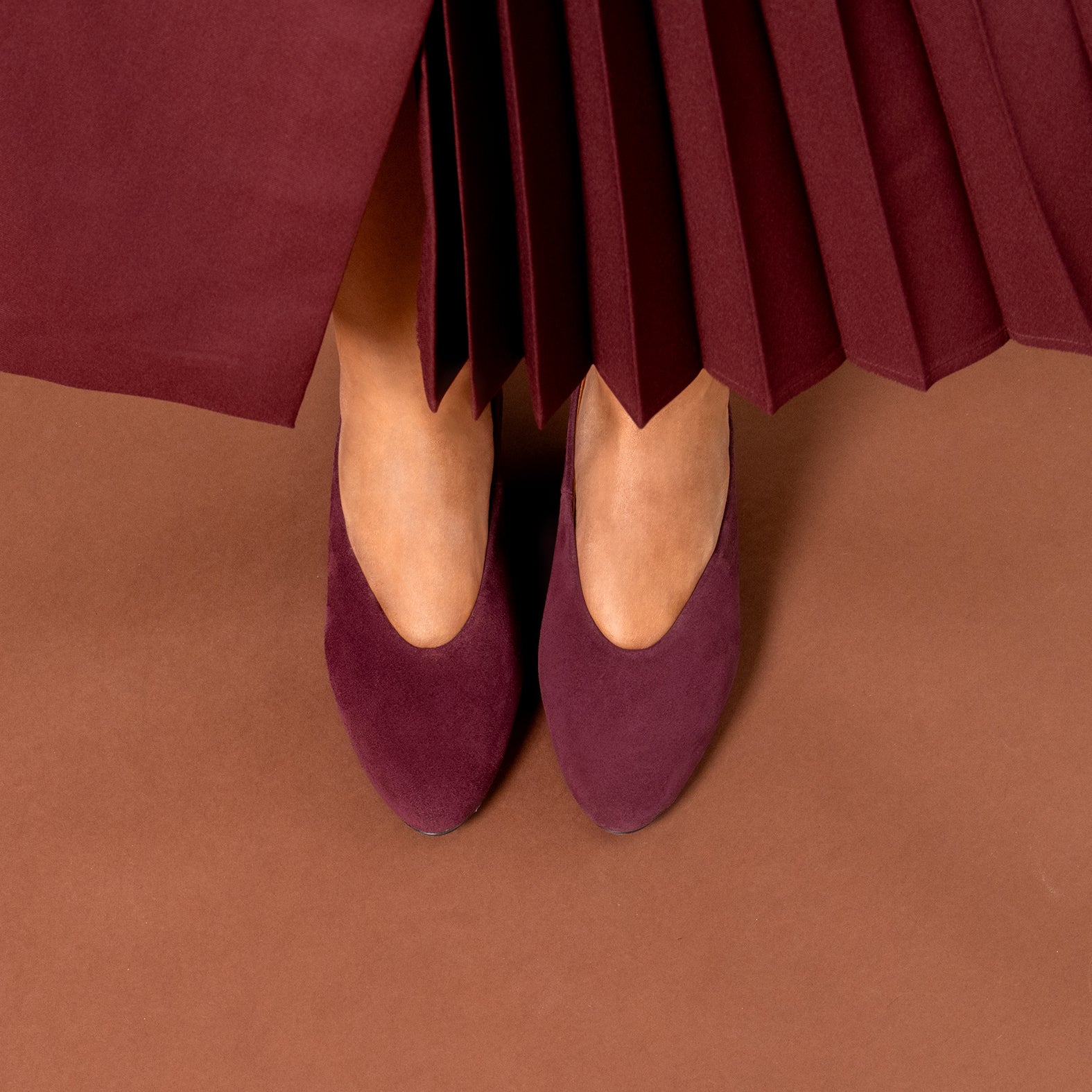URBAN STYLE - BURGUNDY wide heel leather shoe