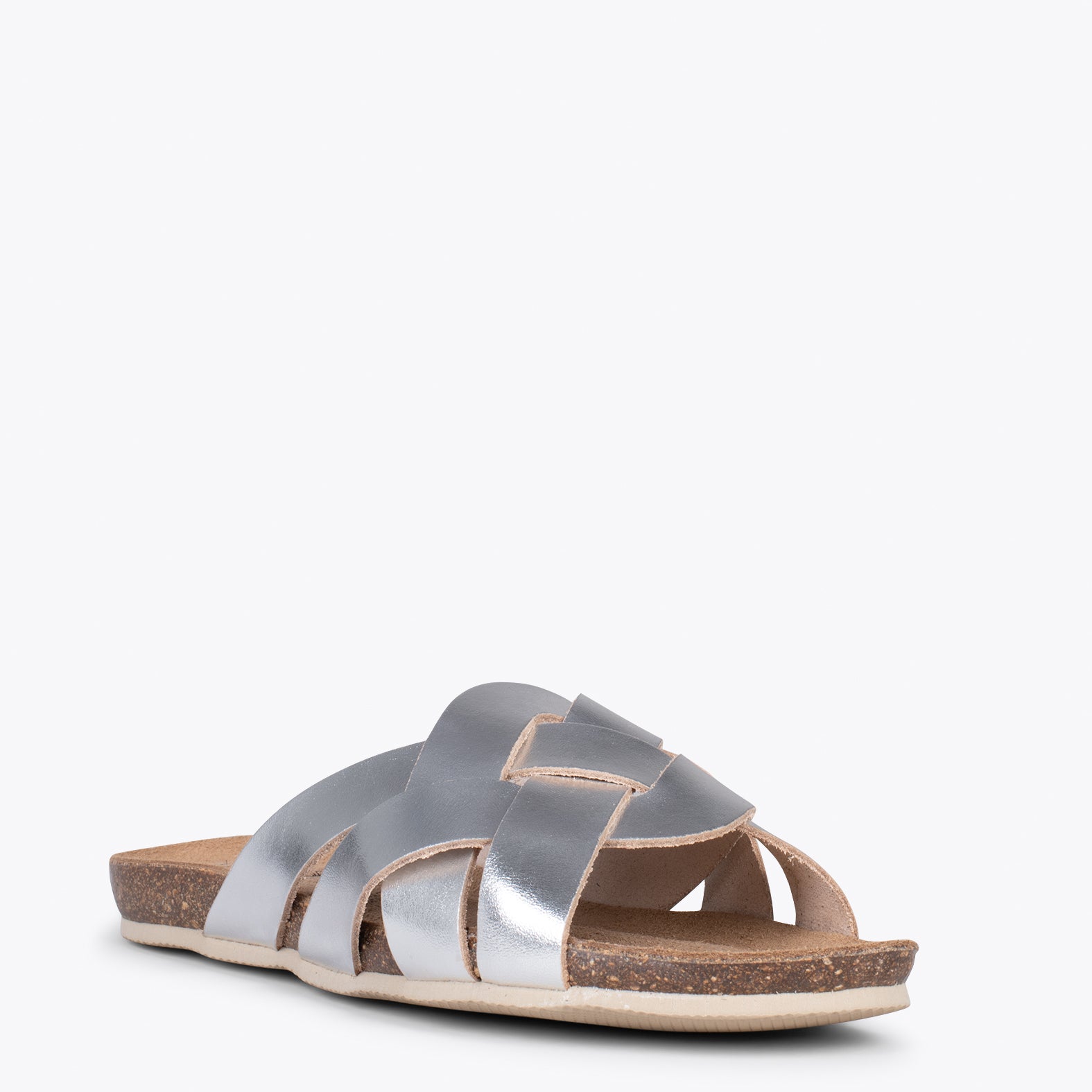 DHALIA – SILVER slides with braided upper