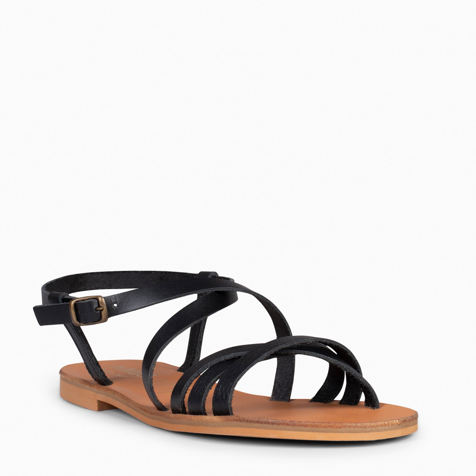 IXORA – BLACK flat sandals with buckle