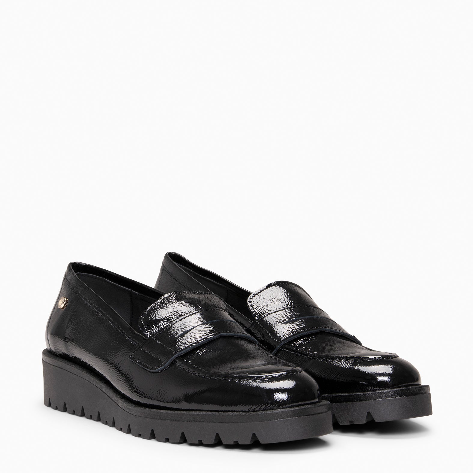 DAFNE - Mocasines de cuña de charol NEGRO