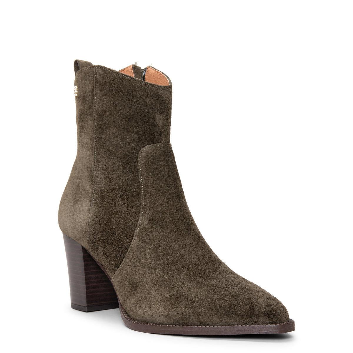 ALLEY - Kakhi suede leather cowboy heeled ankle boots