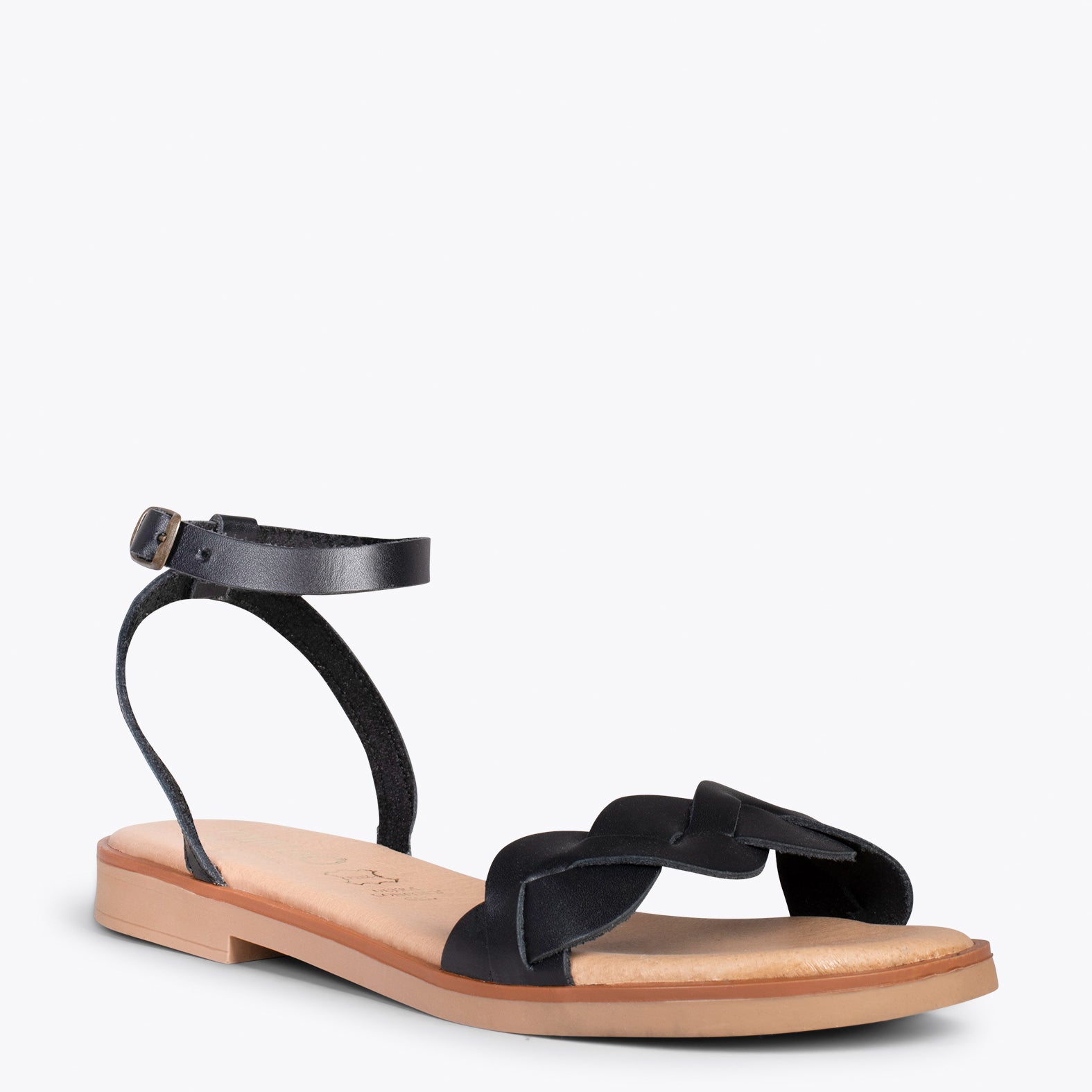ARECA – BLACK flat sandal with braided upper