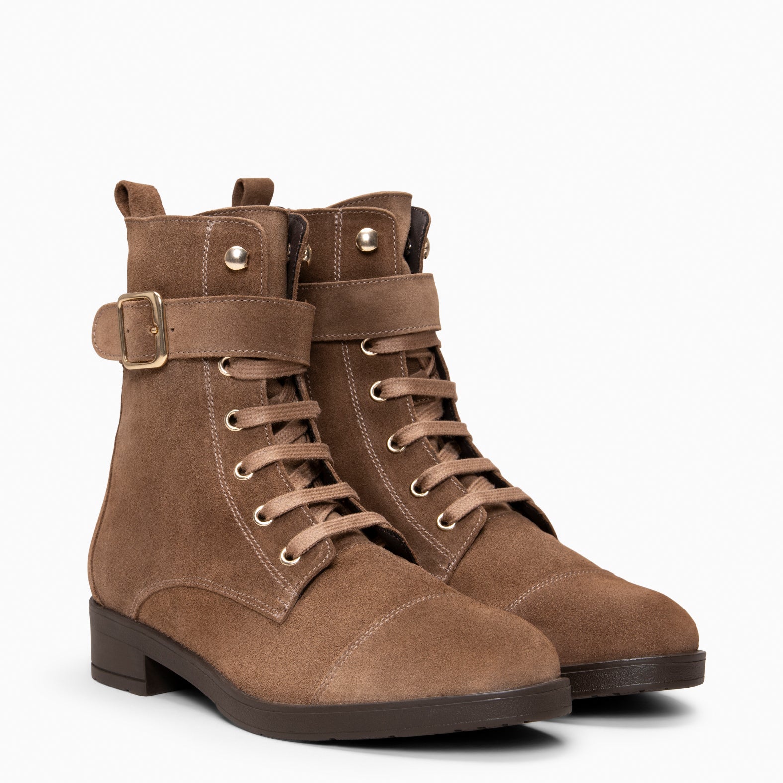 BELFAST – Botines con cordones de piel de serraje TAUPE