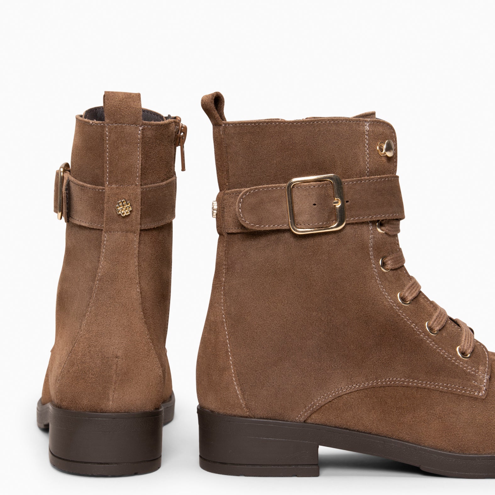 BELFAST – Botines con cordones de piel de serraje TAUPE