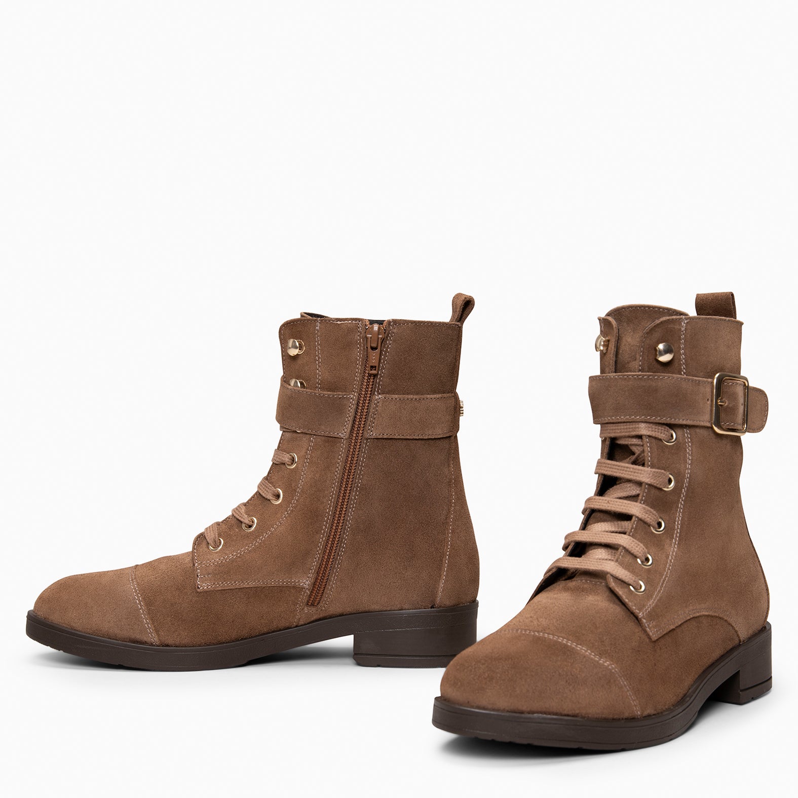 BELFAST – Botines con cordones de piel de serraje TAUPE
