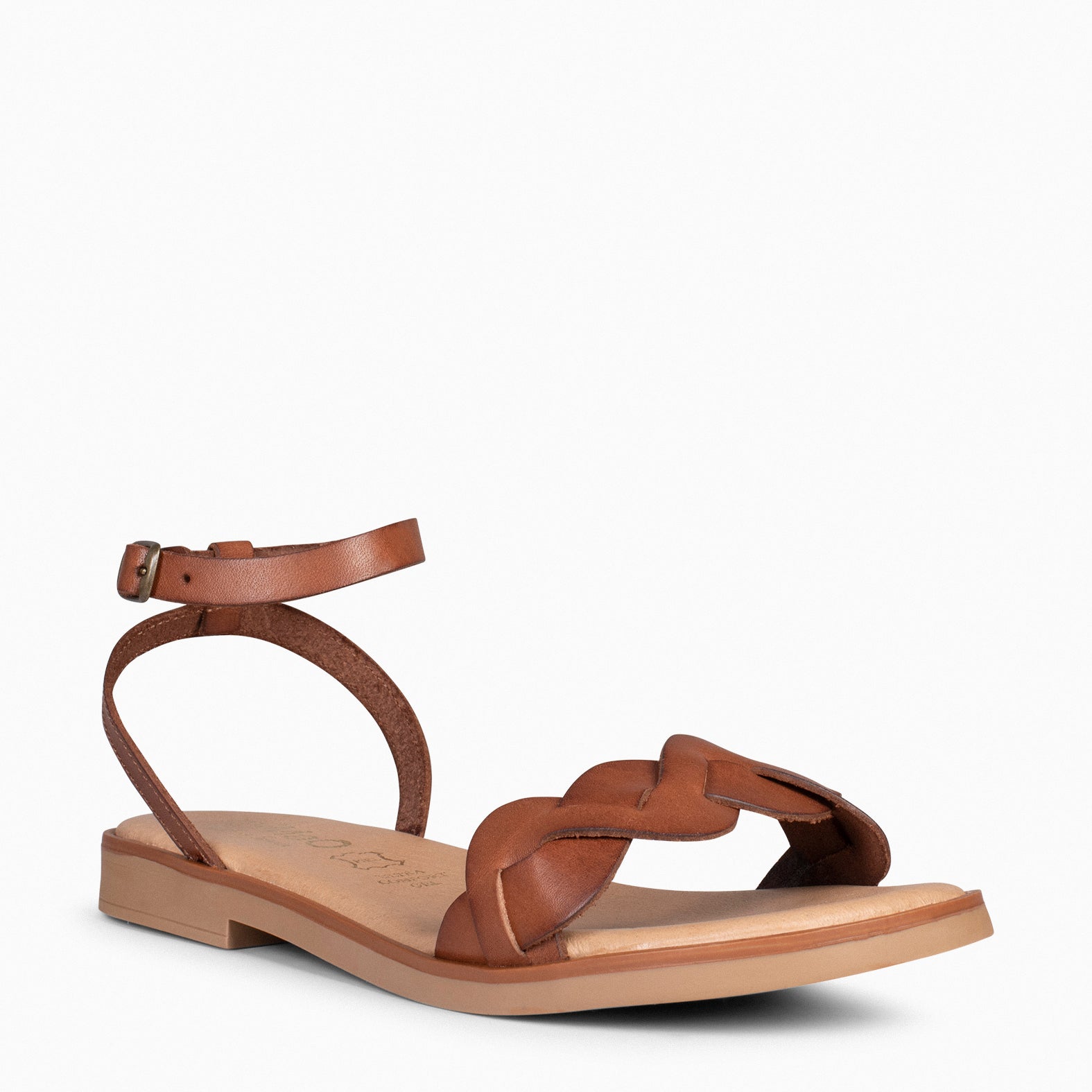 ARECA - Sandales Plates pour femme en cuir CAMEL