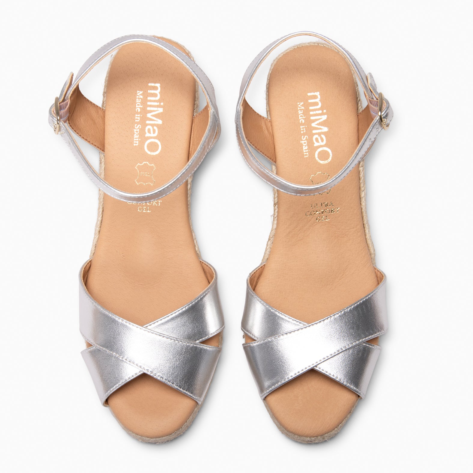 CALPE – Cuñas de Esparto artesanal con tiras y hebilla PLATA